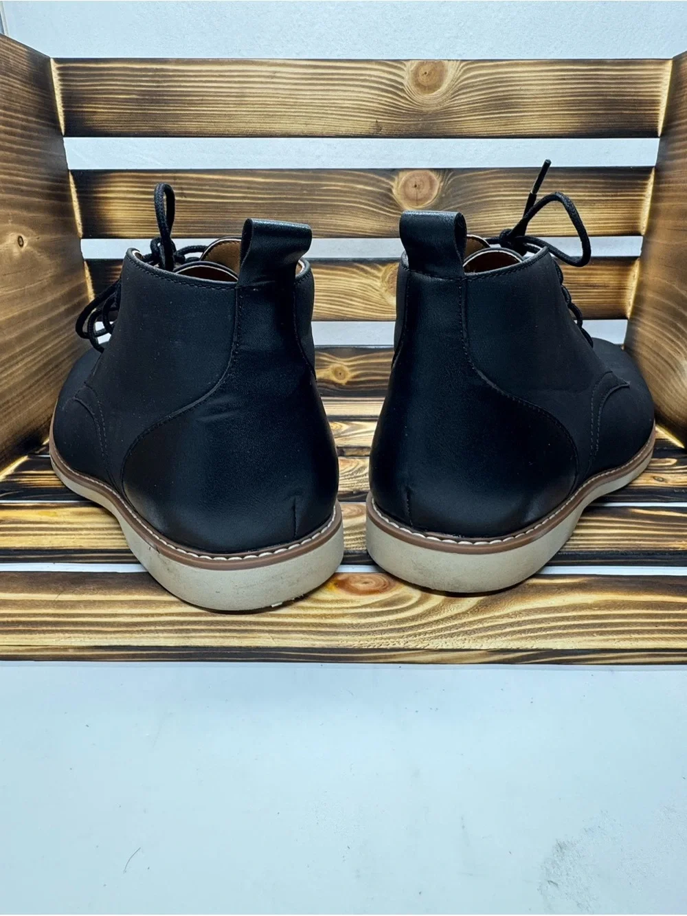 Perry Ellis Men's Black Chukka Boots with Tan Sole Trim #0130